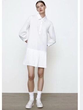 Zara White Tennis Dress Pleated Hem Preppy